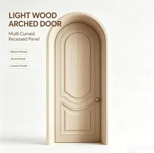 Light Wood Arched Interior Doors, Curved Recessed Panels, Round Wood Knob, French Style