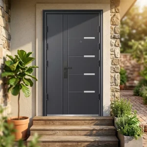 Light Wood Brushed Entrance Door Anti-Prying Complete Surface Finished Home Exterior Door