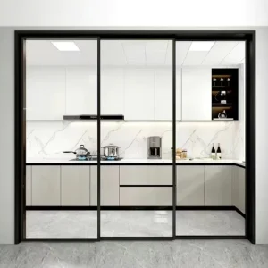 Living Room Kitchen Aluminum Alloy Three Section Sliding Door with Two Tracks and Two Extremely Narrow Panels