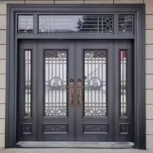 Luxury Alloy Villa Door with Glass Inlays & Aluminum Canopy Anti theft Entrance Door with Auto Paint