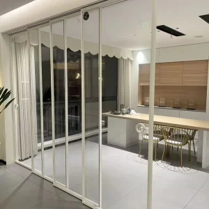 Luxury Apartment L-shaped Modern Interior Glass Sliding Partition Door Soft Close Telescopic Feature for Kitchen Living Room