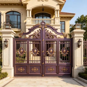 Luxury Decorative Aluminum Alloy Swing Gate Waterproof UV Resistant Security Modern Industrial Hotel Villa Powder Coated
