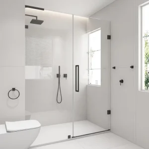Luxury Hotel Villa Project Frameless 8 mm Tempered Glass Satin Gold Hardware Soft Close Hinged Shower Door