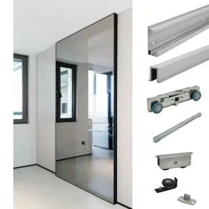 Luxury Interior Wooden Concealed Sliding Pocket Door Invisible Hidden Trackless Ghost Door Mirror Door System