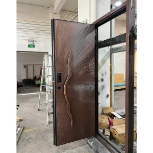 Luxury Villa Entrance Aluminum Metal Carved Wood Door