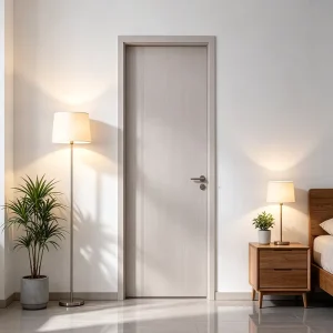 Luxury Walnut Solid Wood Flat Panel Interior Door Modern Design Waterproof PVC Surface Moisture Proof Bedroom Living Room Hotel