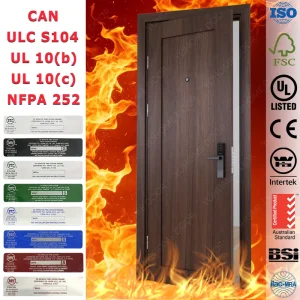 MDF Hotel Room Fire-Rated Wood Door, UL Listed, 20-Minute Rating