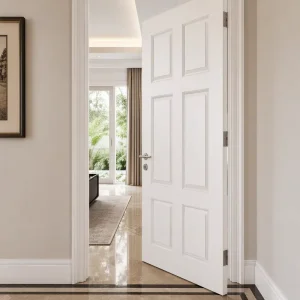 MDF Single-Door Interior Door, Wood Grain White Primer, for Residential, Hotel, Apartment, Bathroom and Villa Use