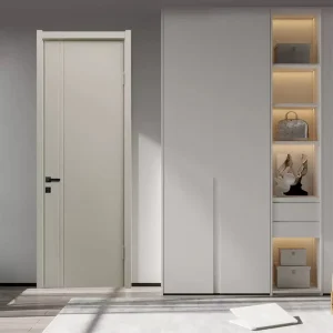 MDF Wood Single Leaf Modern Waterproof Interior Door for Kitchen Hotel Villa Bedroom with Fiberglass Screen Netting