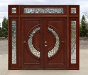Mahogany Solid Wood Exterior Entry Door with Sidelites for House