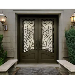 Main Entrance Security Door with Glass and Wrought Iron