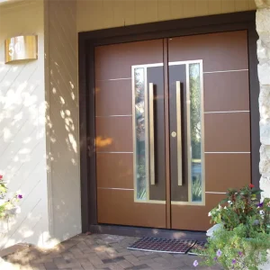 Main Entrance Wooden Doors With Aluminum Carving Design