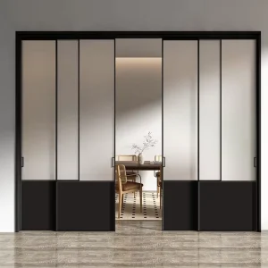 Manual Aluminum Alloy Triple Linkage Sliding Door with Hanging Rail and Glass for Kitchen Balcony and Living Room