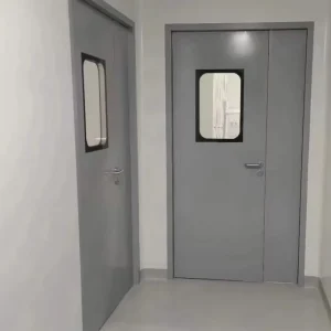 Manual or Automatic Hermetic Double-Leaf Swing Door with Vision Panel for Clean Rooms and Hospitals
