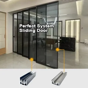 Manufacturer Automatic Sliding Door System 40 with Slim Black Aluminum Profiles and Concealed Hardware