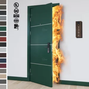Manufacturer Custom Modern Interior Wood Fire-Rated Door with Green Paint for Hotels