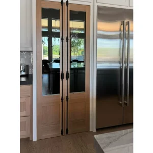 Manufacturer’s Solid Wood French Door with Long Iron Cremone Bolt, Black Walnut Finish, and Waterproofing