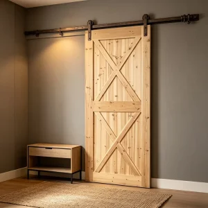 Mass Production Solid Fir Timber Barn Door Stable Quality Sliding Wooden Door for Real Estate Projects