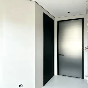 Matt Black Aluminum Narrow-Frame Interior Glass Swing Door for Kitchen, Balcony, and Entryway