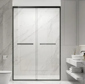 Matte Black 304 Stainless Steel Frame Sliding Shower Door with Clear Tempered Glass