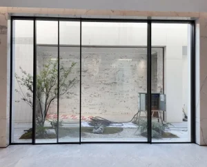 Matte Black Slim Profile Aluminum Glass Exterior Sliding Waterproof Entry Living Room Patio Door