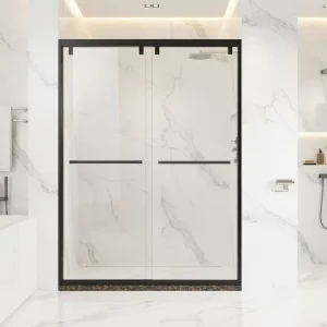 Matte Black Stainless Steel Sliding Shower Door with 8mm Tempered Glass Durable Easy to Clean Modern Design for Bathroom