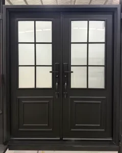 Matte Black Wrought Iron Entry Door with Customizable Sizes and Designs