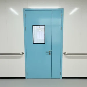 Medical Cleanroom Steel Soundproof Swing Door Easy to Clean Unequal Double Leaf Hospital School Industrial Door