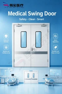 Medical Door for Hospital Cleanroom Waterproof Antibacterial Fire Rated Corrosion Resistant Double Swing Door OEM ODM