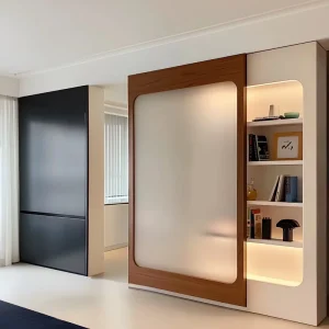 Medieval style Modern Minimalist Kitchen Sliding Partition Door with Sound Insulation Solid Walnut Wood Teak Frame Balcony