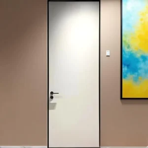 Melamine Board Interior Door with Fiberglass Screen Waterproof Polymer Sound Insulation Aluminum Alloy Frame