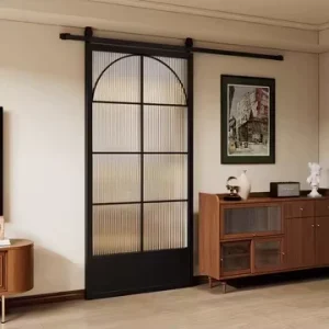 Metal Frame Opaque Glass Steel Doors Sliding Barn Door for Kitchen Laundry