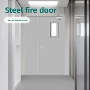 Metal Manual Fireproof Entry Door Complete Set, Minimalist Style, Double-Leaf, Class A Fire Resistance