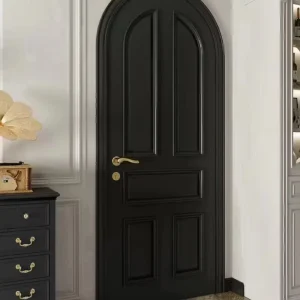 Midcentury Modern Arched Single-Leaf Solid Wood Interior Door with Sound Insulation for Bathroom and Bedroom