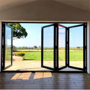 Minimalist Aluminium Folding Door with Triple Tempered Glass, Soundproof and Waterproof for Commercial and Residential Use