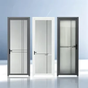 Minimalist Aluminum Alloy Slim Frame Frosted Tempered Glass Laundry Utility Room Ultra-Narrow Swing Door