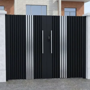 Minimalist Aluminum French Double Front Door Matte Black Champagne Finish Villa Entrance Custom Color and Size