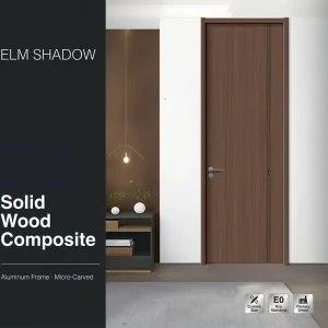 Minimalist Aluminum-Wood Soundproof Waterproof Real Wood Flat Bedroom Door for Hotel Apartments
