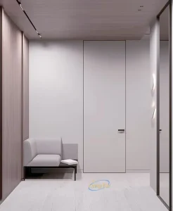 Minimalist Aluminum Wooden Interior Door for Bedroom Hidden Wall Panel with Open Grille Invisible Flush Internal Door