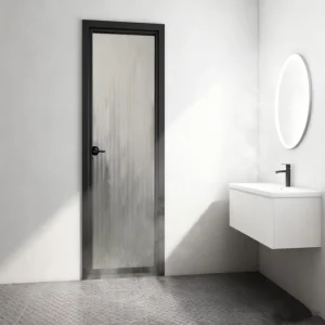 Minimalist Bathroom Door Ultra Narrow Titanium Magnesium Alloy Wired Glass Swing Door for Kitchen Balcony