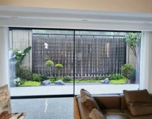 Minimalist Black-Frame Extra-Wide Panoramic Glass Aluminum Sliding Door for Apartment Exterior Use, Waterproof