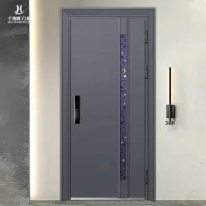 Minimalist Cast Aluminum Security Entrance Door with Carved Paint Finish, Custom Design and Lock Options