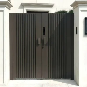 Minimalist Double Aluminum Alloy Entrance Gate with Solid Striped Surface Custom