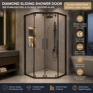 Minimalist Double Sliding Door Diamond Shower Enclosure Household Bathroom Glass Partition for Wet and Dry Separation