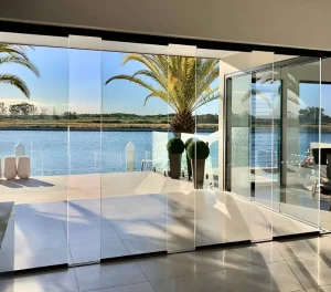 Minimalist Frameless Waterproof Glass Sliding Door for Interior and Exterior Kitchen or Garden Partition