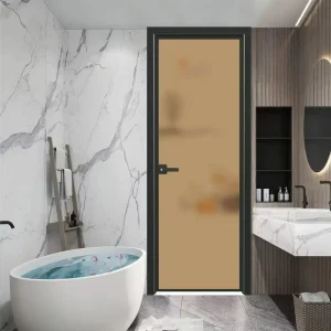 Minimalist Hotel Apartment Commercial Bathroom Door Custom Ultra Narrow Aluminum Alloy & Titanium Magnesium Glass Swing Door