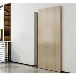 Minimalist Interior Barn Sliding Door Wood Grain Finish Solid Panel Bedroom Doors