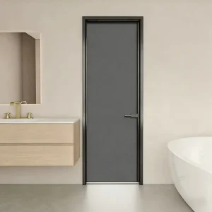 Minimalist Interior Bathroom Door with Aluminum Alloy Frame Frosted Glass and Waterproof Polymer Design