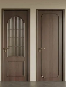 Minimalist Invisible Frame Wooden Door Retro Arch Glass Bathroom Door Custom Made for Residential Projects
