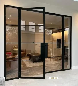 Minimalist Narrow Frame Aluminum French Interior Door with Tempered Glass Swing Design